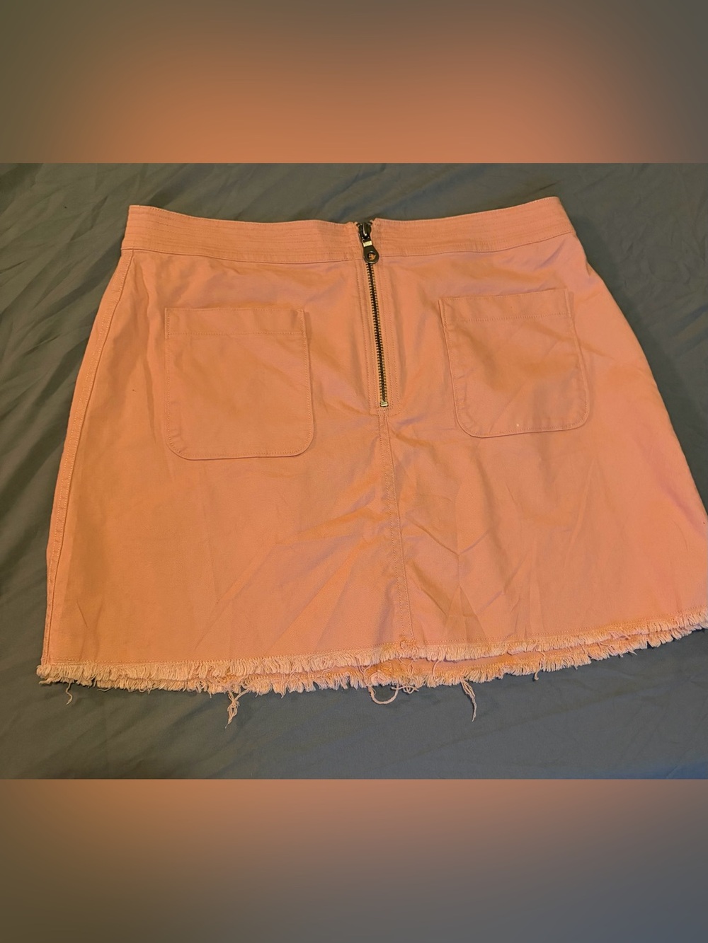 Madewell Pink Frayed-Hem Mini Skirt with Back Zip Denim boho pockets